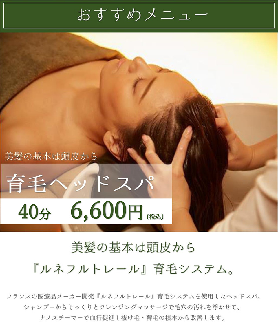 おすすめメニュー 育毛ヘッドスパ